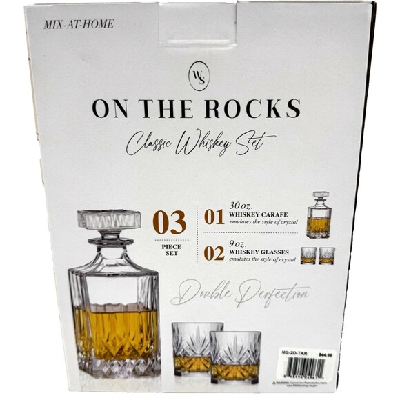 W. S. On The Rocks Classic Whiskey Set - 2 glasses 9 Oz. and 1 carafe 30 Oz. - Picture 2 of 3
